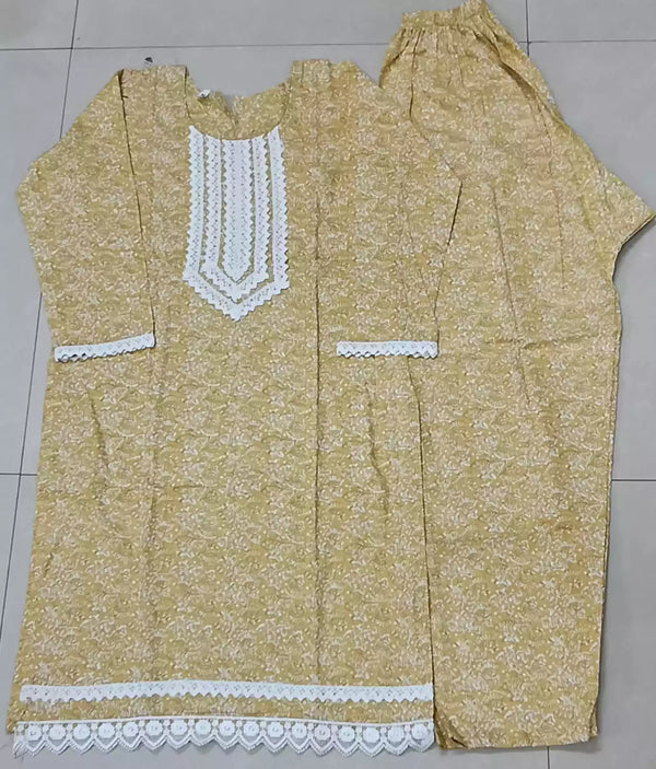 Girls Cotton Crochet Lace Kurta Pant Cord-Sets