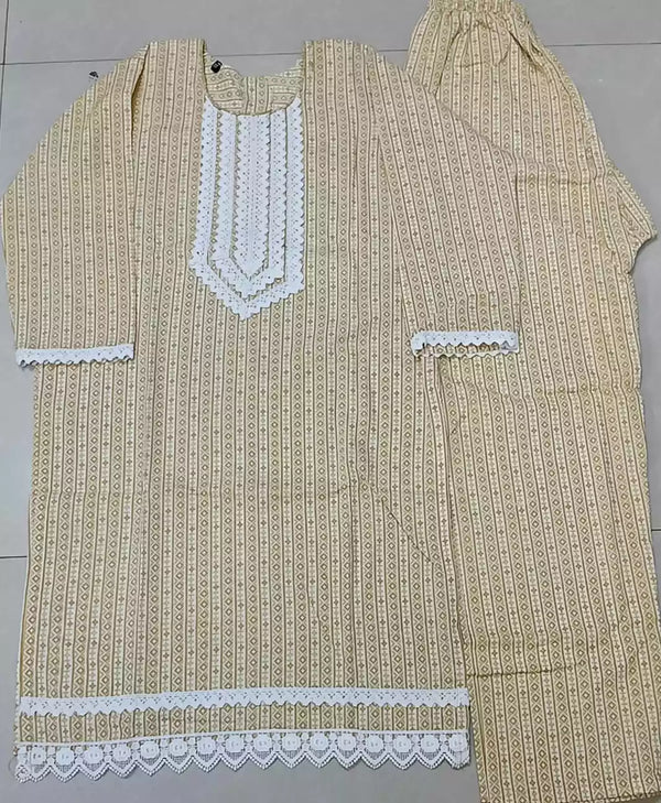 Girls Cotton Crochet Lace Kurta Pant Cord-Sets