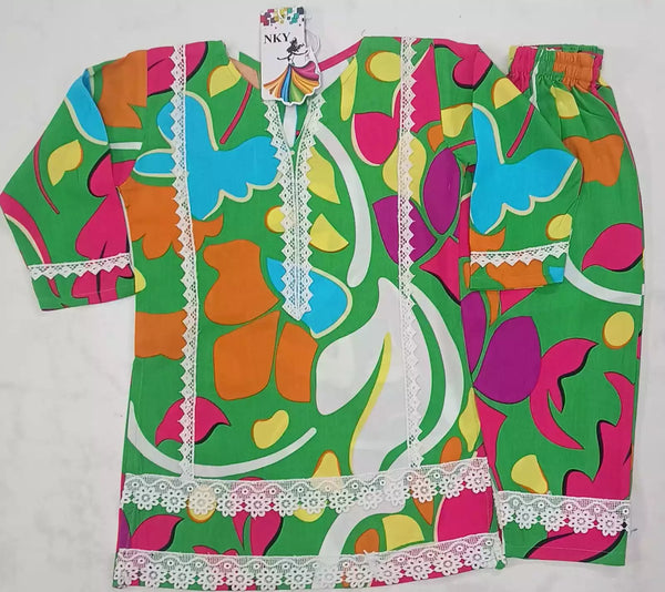 Girls Kids Karachi Lace Rayon Kurta Pant Straight Cut Cord-Sets